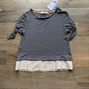 Striped lace hem shirt
